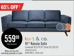 The Brick Kort & Co. Kassia 90.6 Linen-Look Fabric Sofa with Wood Base and Legs - Blue offer
