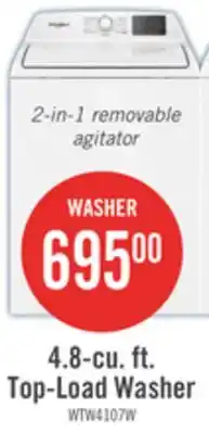 The Brick Whirlpool 4.8 Cu. Ft. Top Load Washer with 2-in-1 Removable Agitator - WTW4107SW offer