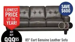 The Brick Curt 85 Genuine Leather Sofa with Button Tufting - Grey offer