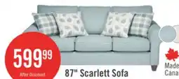 The Brick Made in Canada Scarlett 87 Chenille Fabric Sofa with Rolled Arms and Accent Pillows - Marine Blue offer