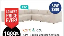 The Brick Kort & Co. Oaklyn Modular 5-Piece Fabric Sectional with Tufted Seat Cushions - Beige offer