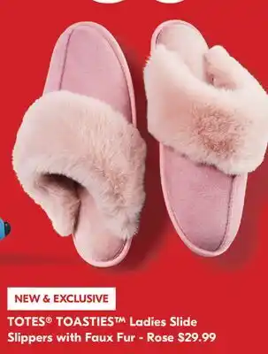 Pharmaprix TOTES TOASTIES Ladies Slide Slippers with Faux Fur - Rose offer