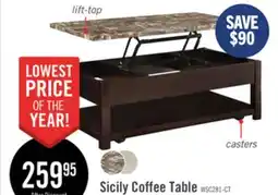 The Brick Sicily 48 Traditional Lift Top Coffee Table With Storage, Shelf and Casters - Dark Brown with Mabl offer