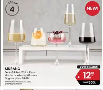 Stokes MURANO Sets of 4 Red, White, Flute, Martini or Whiskey Glasses offer