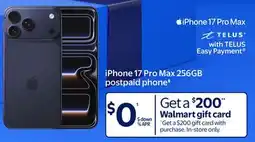 Walmart iPhone 17 Pro Max 256GB postpaid phone‡ offer