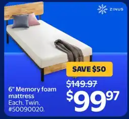 Walmart ZINUS 6 Memory foam mattress offer