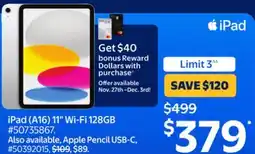 Walmart iPad (A16) 11 Wi-Fi 128GB offer