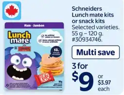 Walmart Schneiders Lunch mate kits or snack kits offer