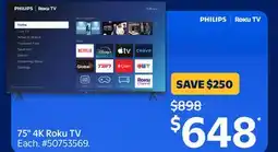 Walmart 75* 4k Roku TV Philips offer