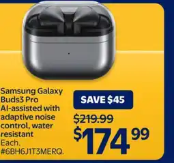 Walmart Samsung Galaxy Buds3 Pro AI-assisted with adaptive noise control, water resistant offer