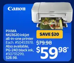 Walmart Canon PIXMA MG3620 inkjet all-in-one printer offer