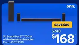 Walmart 5.1 Soundbar 37 700 W with wireless subwoofer offer