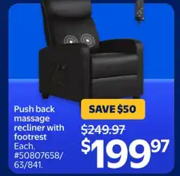 Walmart Push back massage recliner with footrest offer