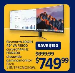 Walmart Skyworth 4QG1H 49 VA R1800 curved 144 Hz HDR4OO ultrawide gaming monitor offer