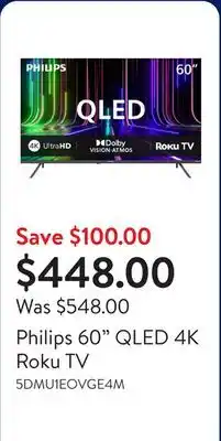 Walmart Philips 60 QLED 4K Roku TV offer