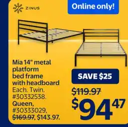 Walmart Mia 14 metal platform bed frame with headboard offer