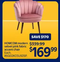 Walmart HOMCOM modern velvet pink fabric accent chair offer
