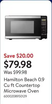 Walmart Hamilton Beach 0.9 Cu ft Countertop Microwave Oven offer