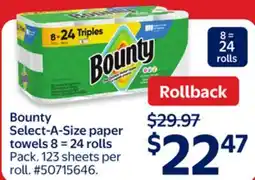 Walmart Bounty Select-A-Size paper towels 8 = 24 rolls offer