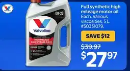 Walmart Valvoline Full synthetic high mileage motor oil offer