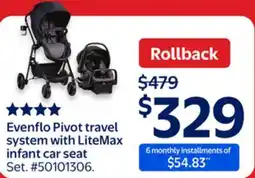 Walmart Evenflo Pivot travel system with LiteMax infant car seat offer