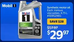 Walmart Mobil1 Synthetic motor oil offer
