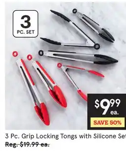 Kitchen Stuff Plus 3 Pc. Grip Locking Tongs with Silicone Set offer