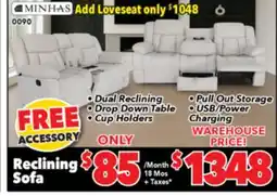 Surplus Furniture Bixler Fog Reclining Sofa w/ Drop Down Table offer