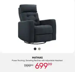 Meubles RD MATHIAS Power Rocking, Swiveling Recliner with Adjustable offer