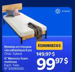 Walmart Zinus 6Memory foam mattress offer