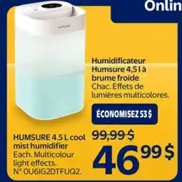 Walmart HUMSURE 4.5 L cool mist humidifier offer