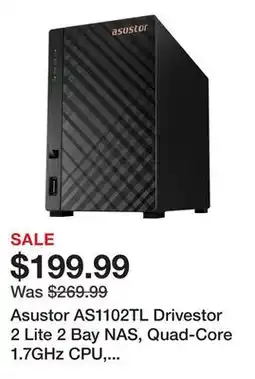 Newegg Asustor AS1102TL Drivestor 2 Lite 2 Bay NAS, Quad-Core 1.7GHz CPU, 1GbE Port, 1GB DDR4 (Diskless) offer