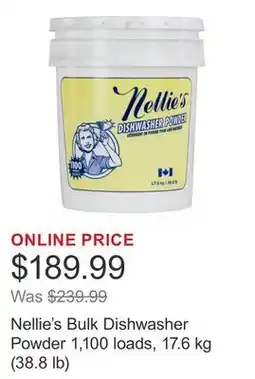 Costco Nellie's Bulk Dishwasher Powder 1,100 loads, 17.6 kg (38.8 lb) offer