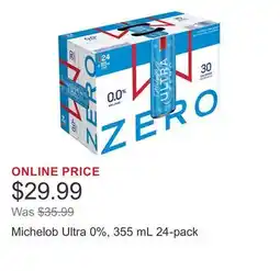 Costco Michelob Ultra 0%, 355 mL 24-pack offer