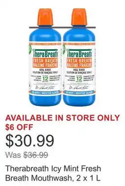 Costco Therabreath Icy Mint Fresh Breath Mouthwash, 2 x 1 L offer