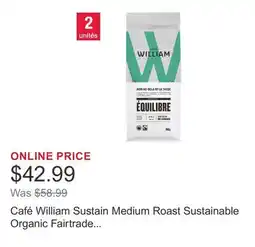 Costco Café William Sustain Medium Roast Sustainable Organic Fairtrade Whole Bean Coffee, 2 x 800g offer