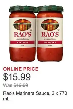 Costco Rao's Marinara Sauce, 2 x 770 mL offer