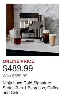 Costco Ninja Luxe Café Signature Series 3-in-1 Espresso, Coffee and Cold Brew Machine offer
