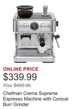 Costco Chefman Crema Supreme Espresso Machine with Conical Burr Grinder offer