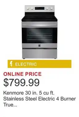 Costco Kenmore 30 in. 5 cu ft. Stainless Steel Electric 4 Burner True Convection Range with Air Fry offer