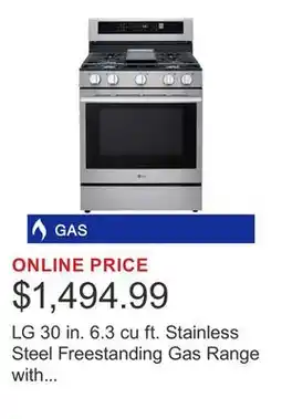 Costco LG 30 in. 6.3 cu ft. Stainless Steel Freestanding Gas Range with InstaView and ProBake Convection offer
