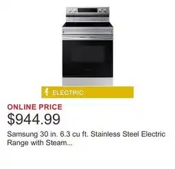 Costco Samsung 30 in. 6.3 cu ft. Stainless Steel Electric Range with Steam Clean and Built-in Wi-Fi offer