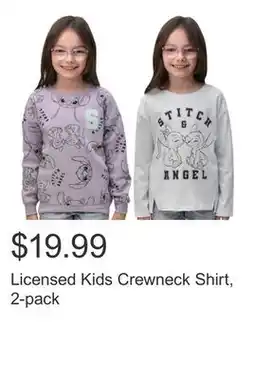 Costco Licensed Kids Crewneck Shirt, 2-pack offer