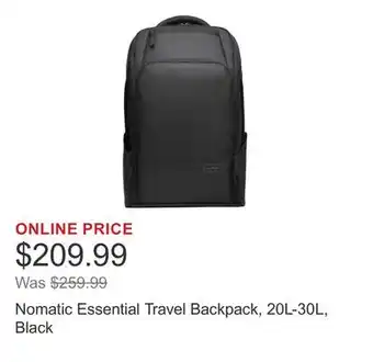 Costco Nomatic Essential Travel Backpack, 20L-30L, Black offer