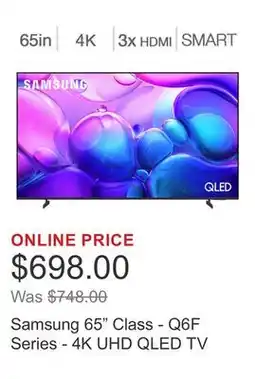 Costco Samsung 65 Class - Q6F Series - 4K UHD QLED TV offer