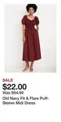 Old Navy Old Navy Fit & Flare Puff-Sleeve Midi Dress offer