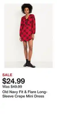 Old Navy Old Navy Fit & Flare Long-Sleeve Crepe Mini Dress offer