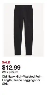 Old Navy Old Navy High-Waisted Full-Length Fleece Leggings for Girls offer