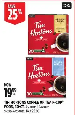 Canadian Tire TIM HORTONS COFFEE OR TEA K-CUP PODS, 30-CT offer