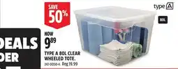 Canadian Tire TYPE A 80L CLEAR WHEELED TOTE offer